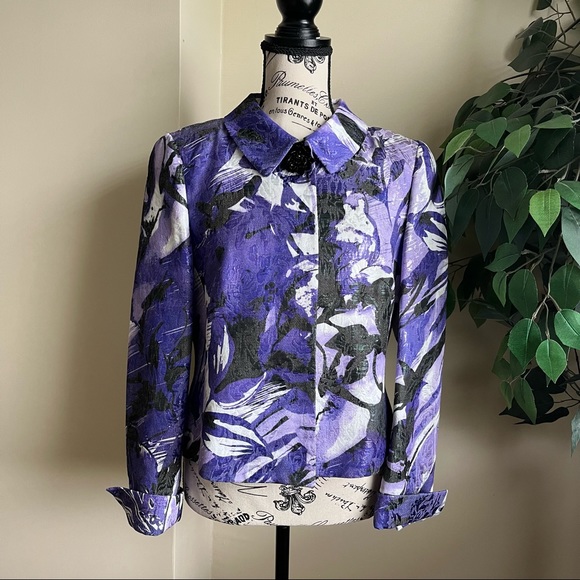 Basler Vintage Shimmer Abstract Design Blazer Purple Sz 8 - Picture 1 of 16